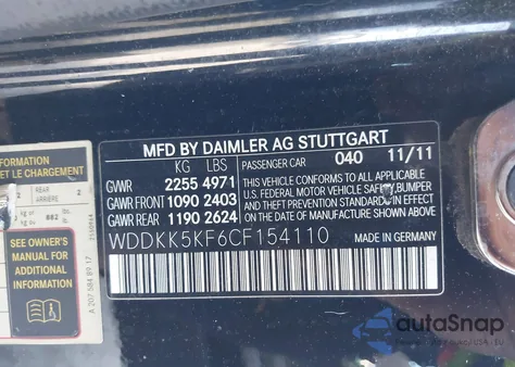 2012 Mercedes-Benz E 350 from USA, damaged, VIN WDDKK5KF6CF154110